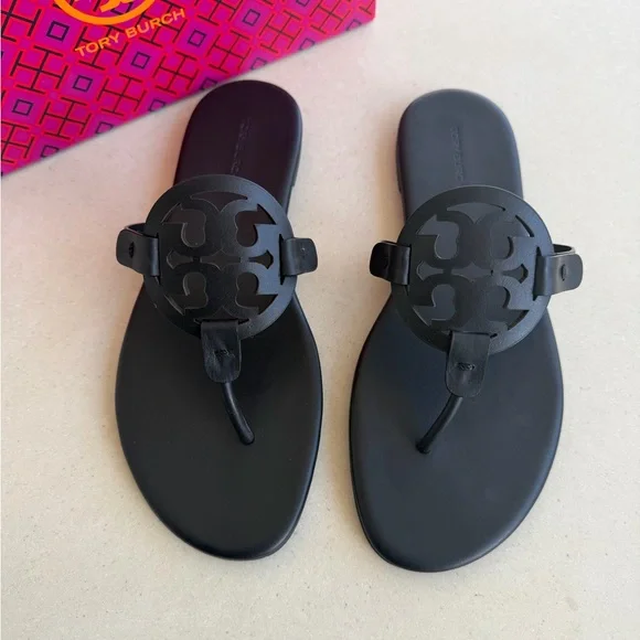 NIB TORY BURCH MILLER SOFT SANDAL  LEATHER PERFECT BLACK  WOMEN SIZE 9 - Picture 6 of 16